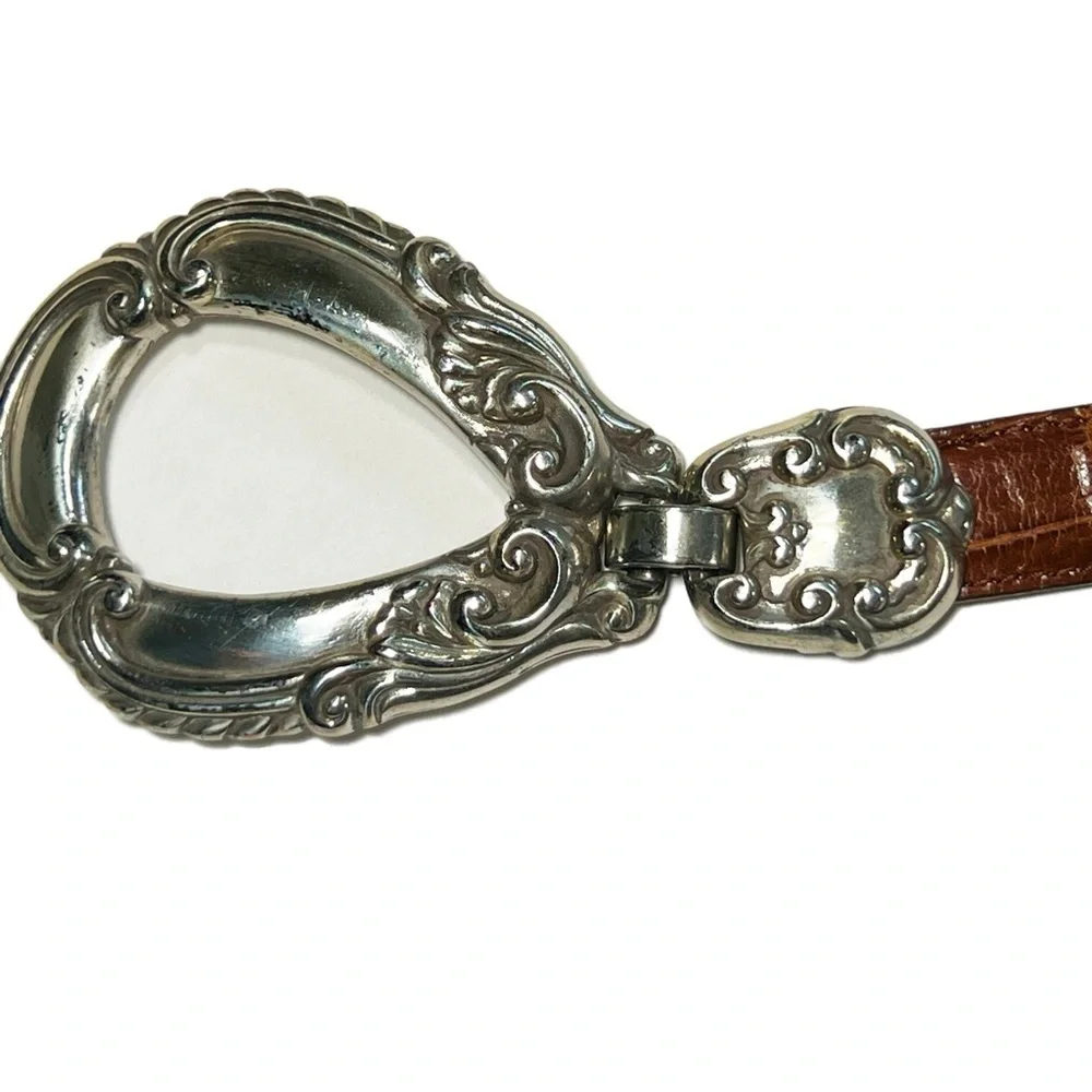 Brighton Retired Vintage Brown Leather Silvertone Bolo Tie Hip Belt Women size M